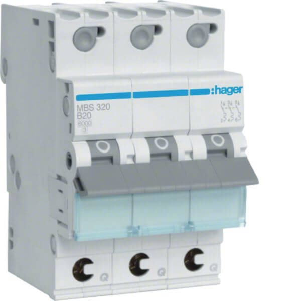Hager MCB B20A, 3-pole, 6kA